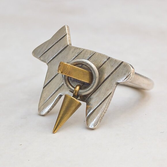 Thomas Mann “TM Design” Sterling & Brass Dog Ring w/ Kinetic Spike — Unisex, 5 - Picture 3 of 9